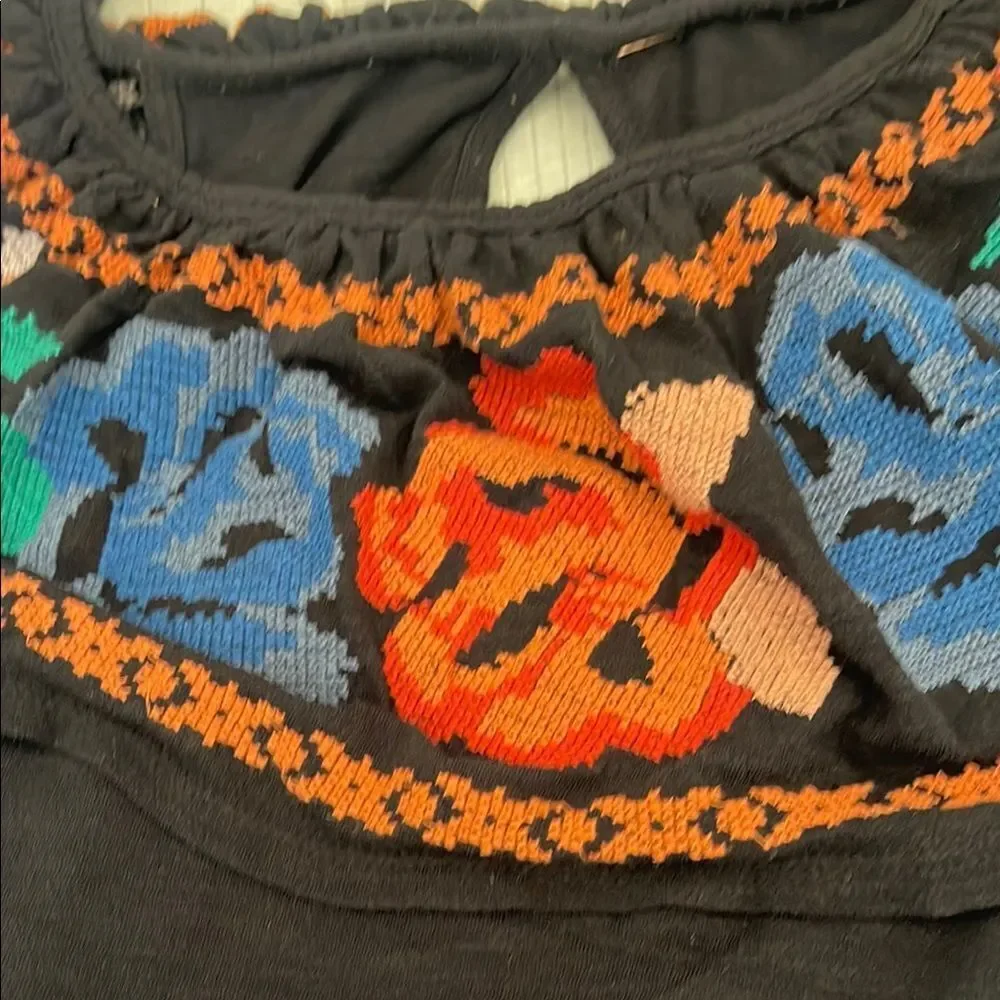 Free People Blue Embroidered Flutter Sleeve Blouse